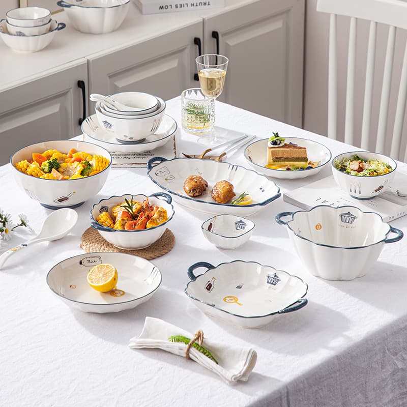 Ceramic dish set household dishes 2025 new tableware gift box binaural plate rice bowl dish plate microwave oven 2