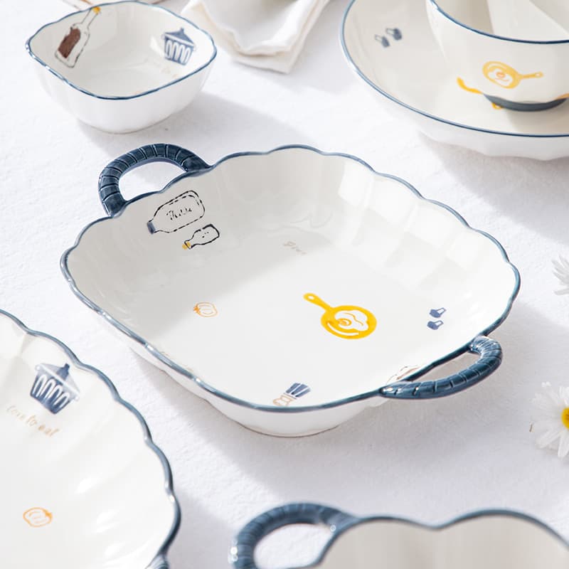 Ceramic dish set household dishes 2025 new tableware gift box binaural plate rice bowl dish plate microwave oven 4