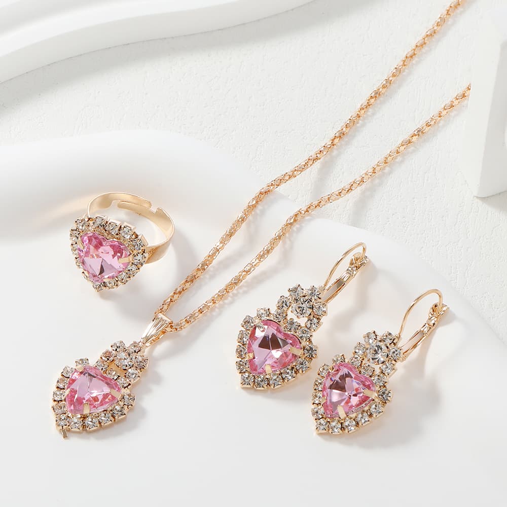 (Cross-border trading), design elegant red blue set, wedding ring, necklace for bride, chain, high-quality style, 3 piece set 2