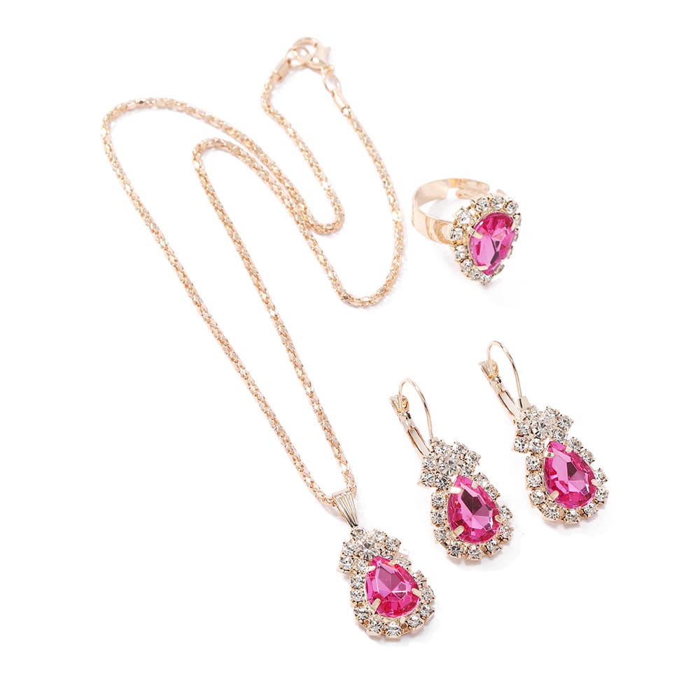 (Cross-border trading), design elegant red blue set, wedding ring, necklace for bride, chain, high-quality style, 3 piece set 5
