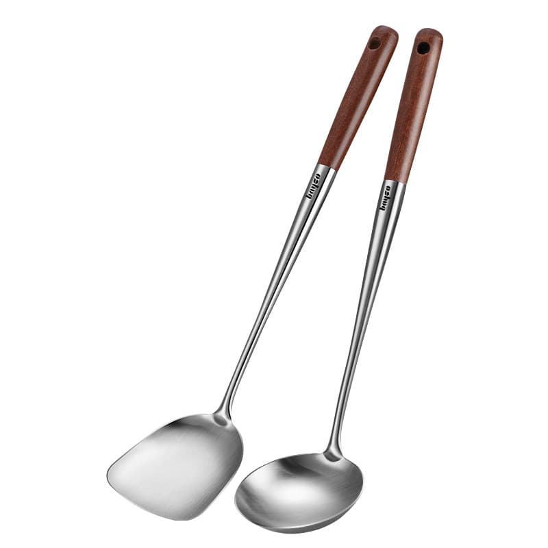 Stainless steel spatula 304 Kitchenware set Household wooden handle pot spatula coordinates kitchen cooking spatula set hot pot spoon spoon 5