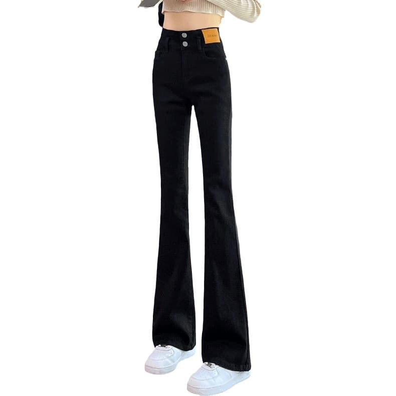 Thin jeans, fitted black flared trousers, 2023 collection, high waist, for teenagers 5