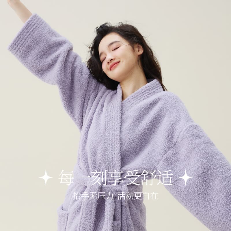 Demi-season coral velvet long bathrobe for men and women, pijama, (Physicals), increased thickness, for beloved 4