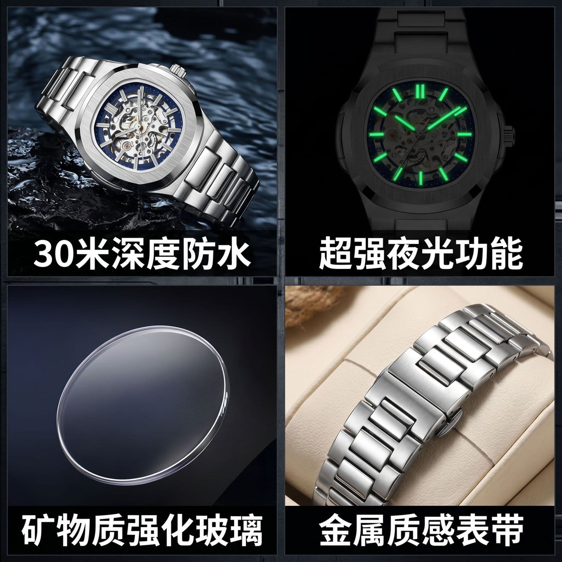 (Cross-border trading), double-sided swiss watch, mechanical waterproof mechanical watch, men's men's watch, fully automatic 3