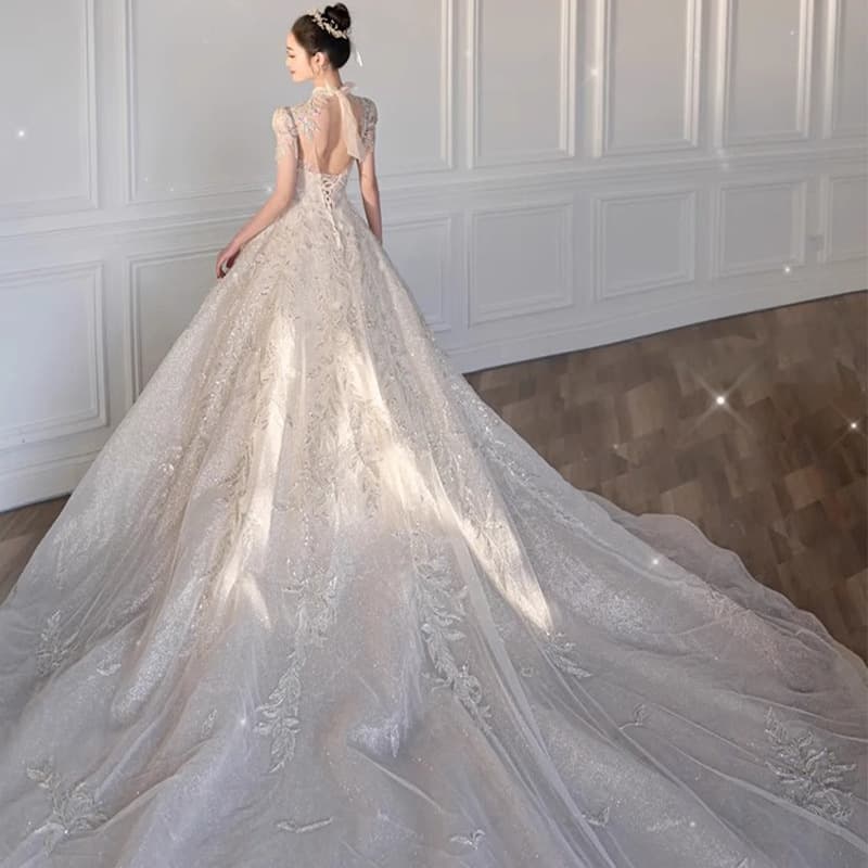 Bride's main wedding dress 2026 new bride's main yarn French heavy industry luxury retro texture starry sky long tail wedding dress 2