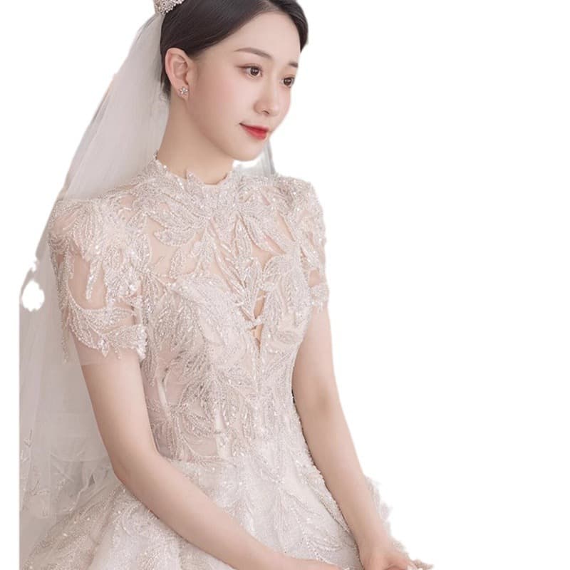 Bride's main wedding dress 2026 new bride's main yarn French heavy industry luxury retro texture starry sky long tail wedding dress 5