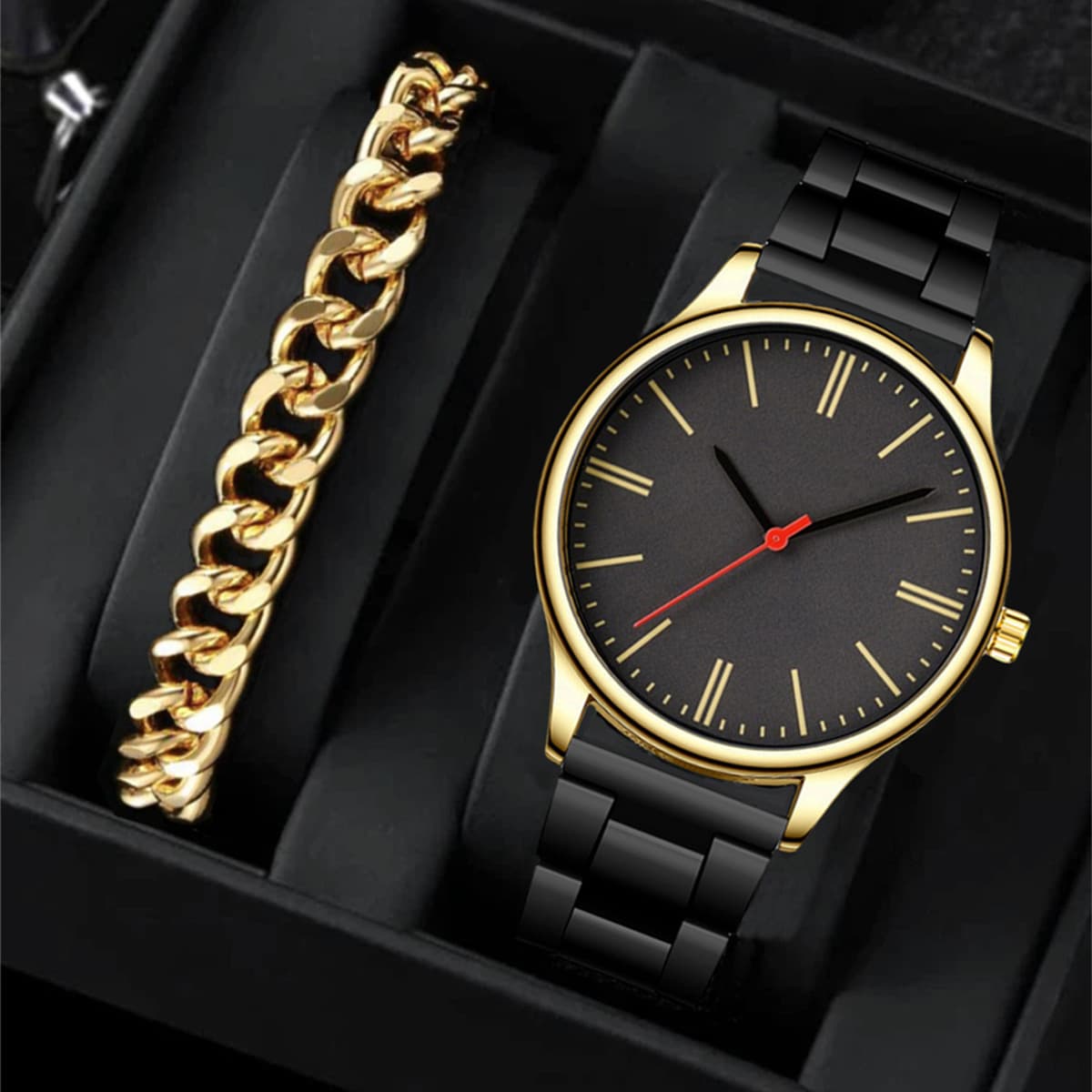 (Cross-border trading), fashionable trend sports steel belt, watch, quartz watches, set 2