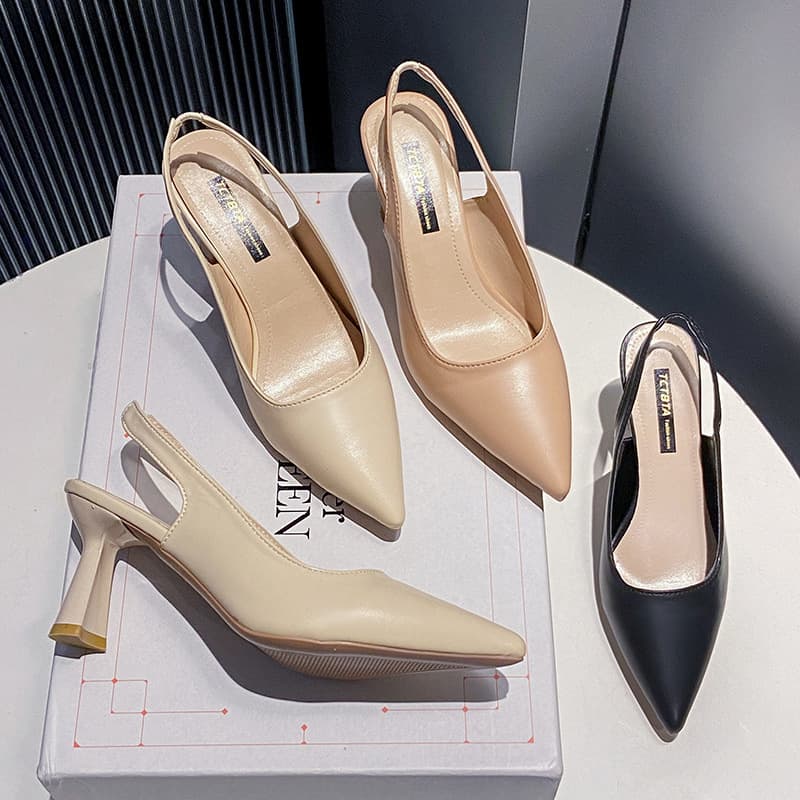 Summer shoes, sandals pointed-toe with a strap, fashionable high heels, closed toe, open heel, summer 2025, adjustable strap 3