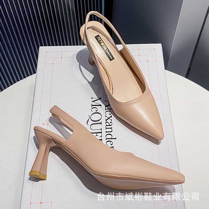 Summer shoes, sandals pointed-toe with a strap, fashionable high heels, closed toe, open heel, summer 2025, adjustable strap 4