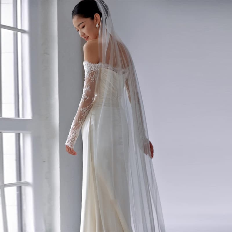 Wedding dress, fitted lace long-sleeve, evening dress, open shoulders, lace dress 4