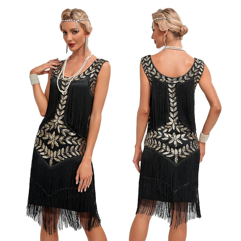 Retro dress with a round collar, vest, European style, 1920s retro, graduation party, plus size 5