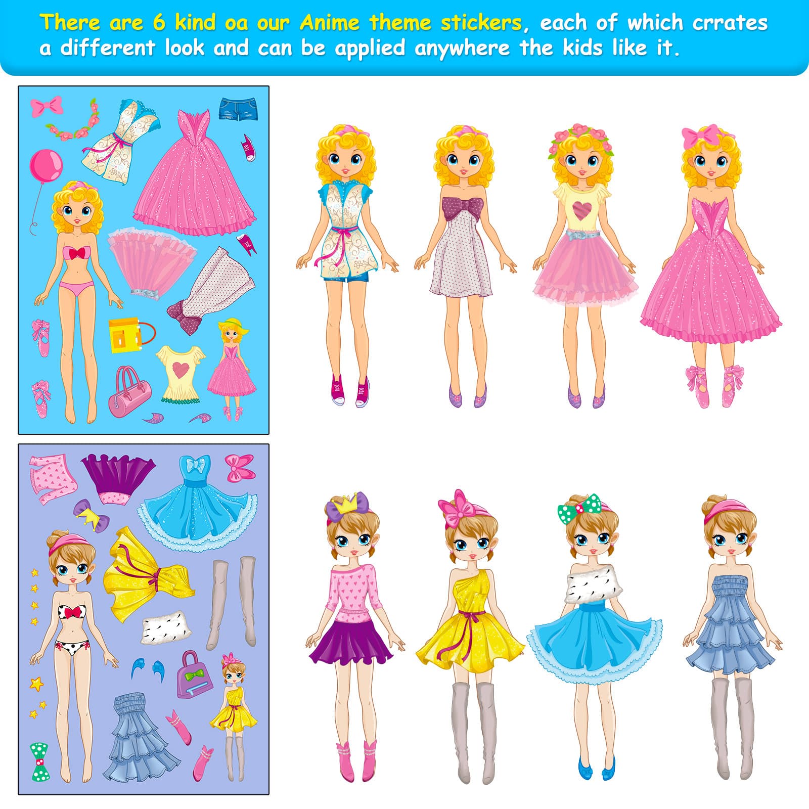 (Cross-border trading), fuchsia children's cartoon small princess costume, brainteaser, sticker, DIY, princess style 5