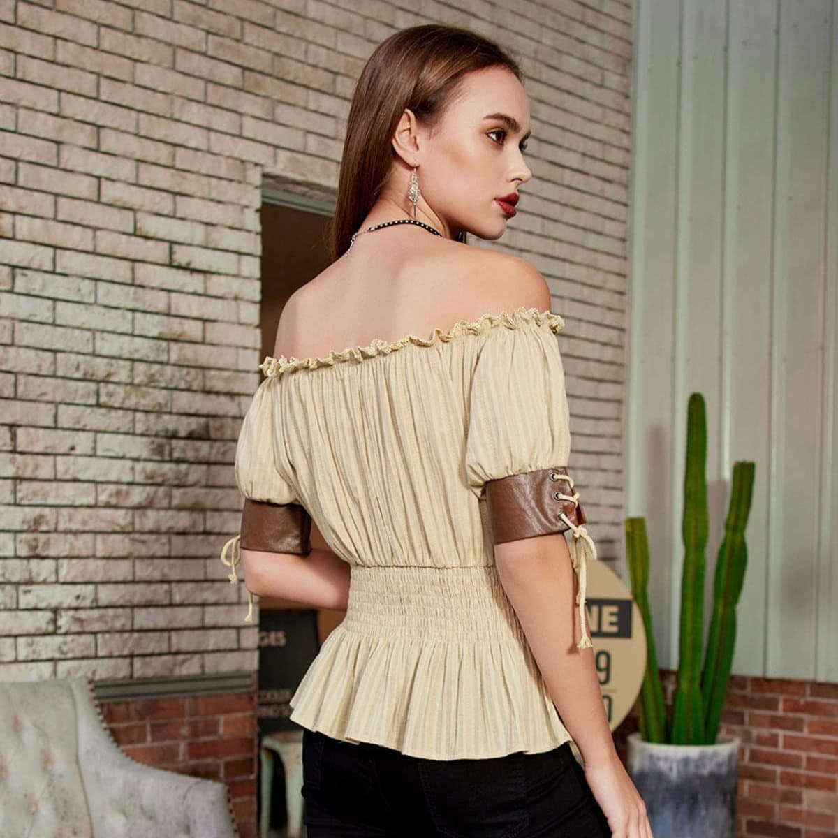 2023 new PARTY European and American short -sleeved female Renaissance medieval top 4