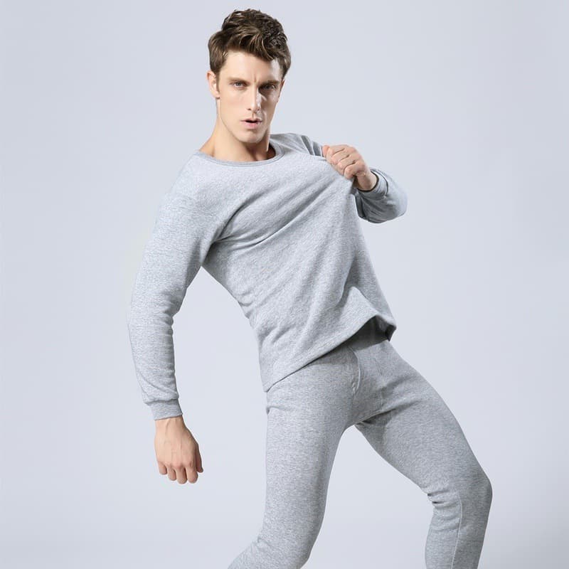 Solid colored keep warm winter thermal underwear with a round collar for elderly, trousers 2