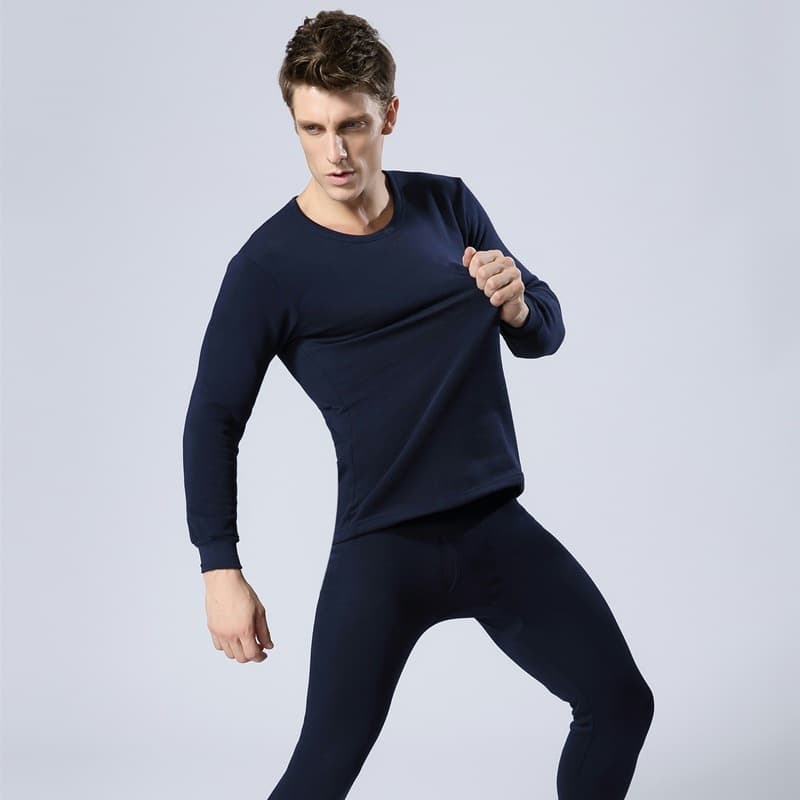 Solid colored keep warm winter thermal underwear with a round collar for elderly, trousers 3