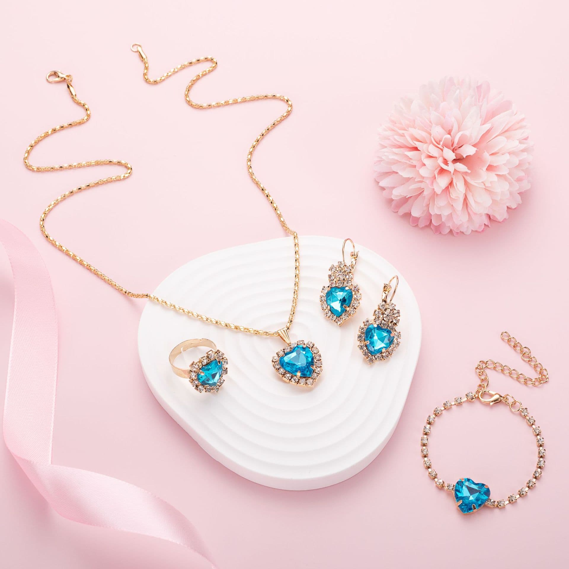 (Cross-border trading), brand necklace and earrings, ring, jewelry, high-end set, accessory for bride, European style, 4 piece set 2