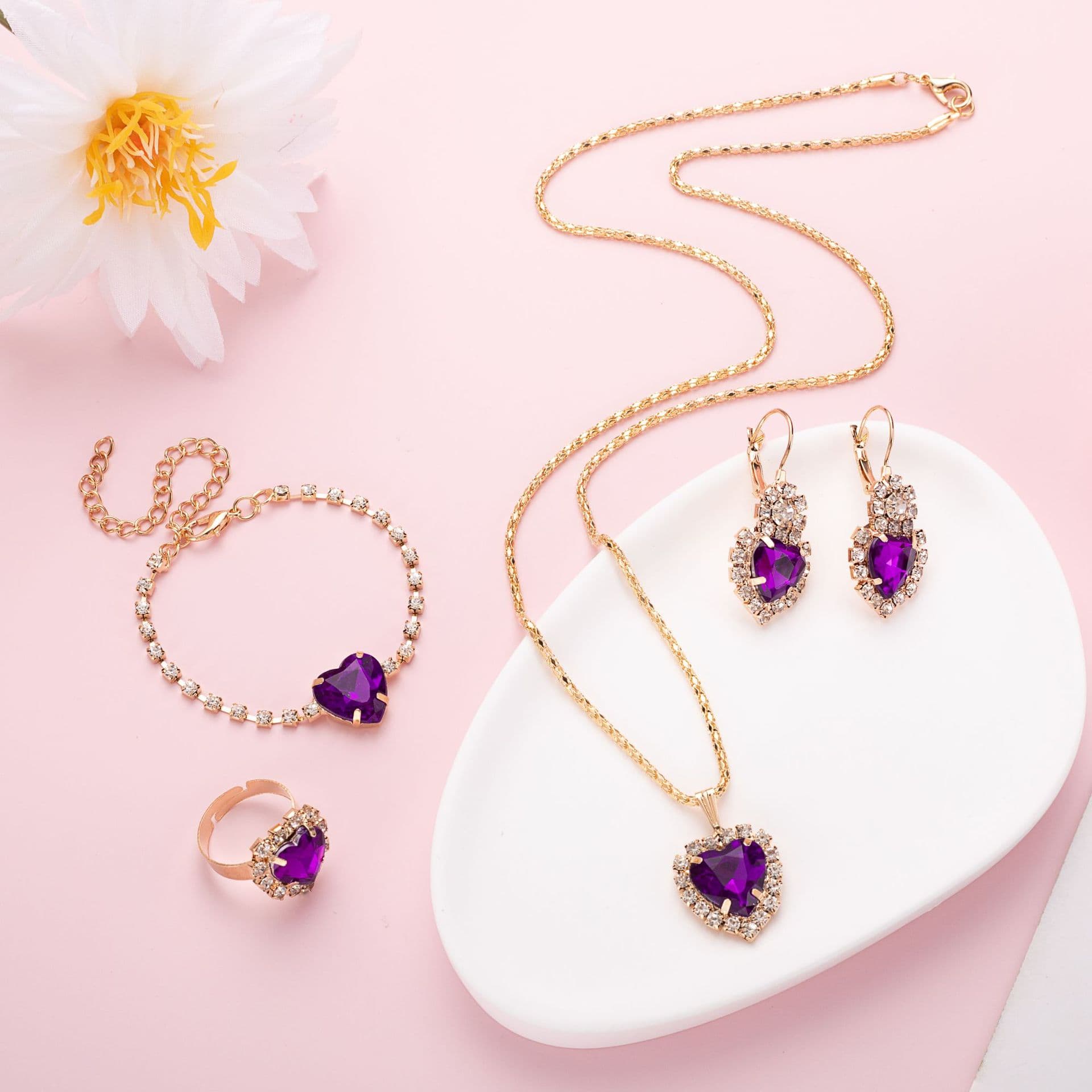 (Cross-border trading), brand necklace and earrings, ring, jewelry, high-end set, accessory for bride, European style, 4 piece set 3