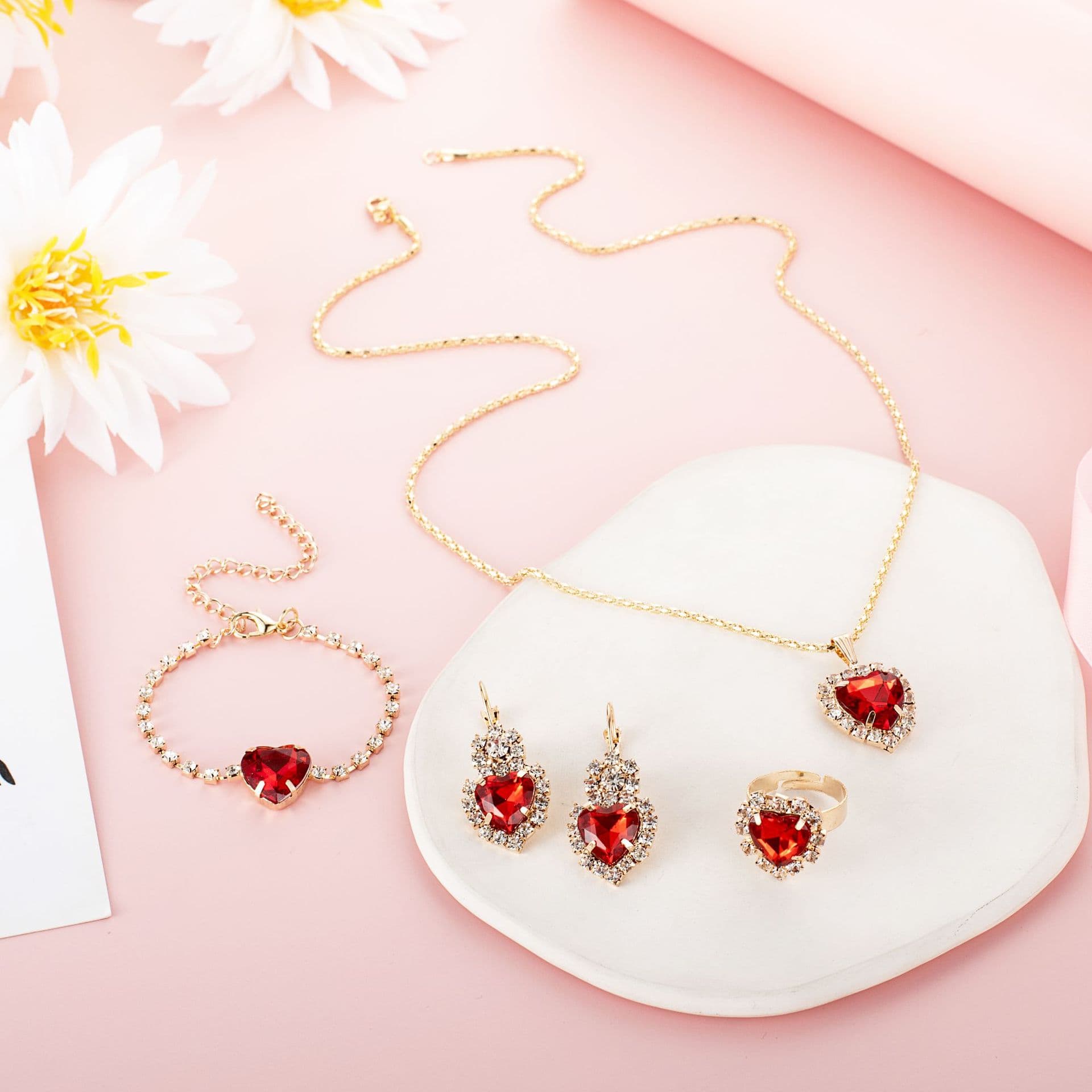 (Cross-border trading), brand necklace and earrings, ring, jewelry, high-end set, accessory for bride, European style, 4 piece set 4