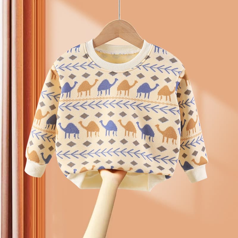 (Wholesale), demi-season children's fleece T-shirt for boys, keep warm long-sleeve, cartoon knitted sweater, increased thickness, children's clothing 4