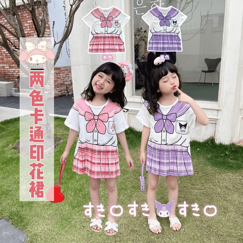 Summer children's cute set, cartoon T-shirt dress