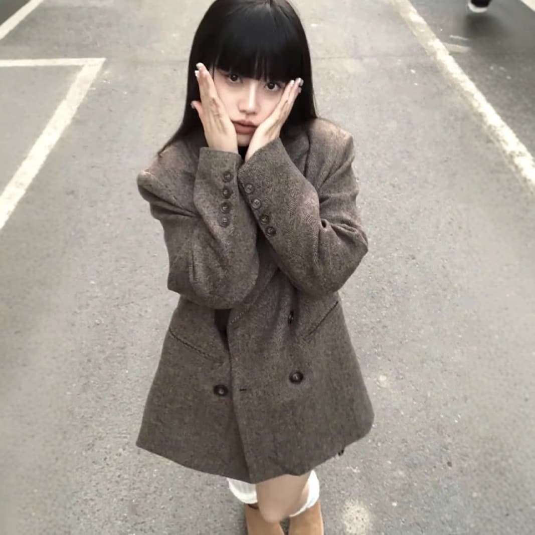 Retro colored woolen classic suit jacket, coat for leisure, high-quality style, oversize, increased thickness 4