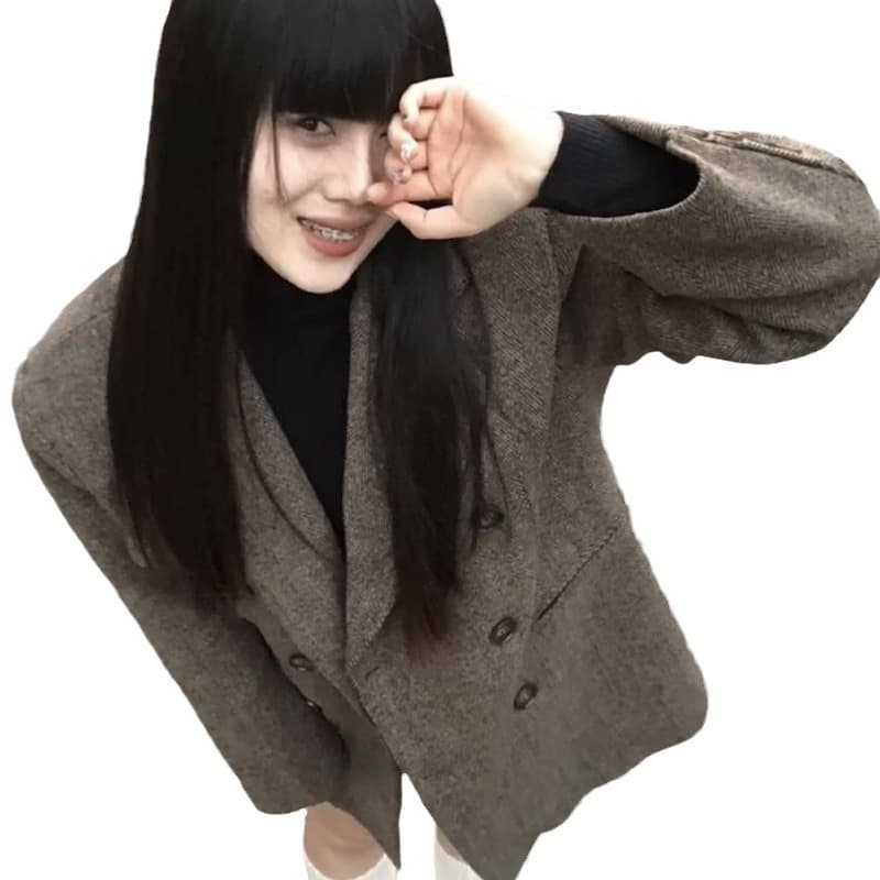 Retro colored woolen classic suit jacket, coat for leisure, high-quality style, oversize, increased thickness 5
