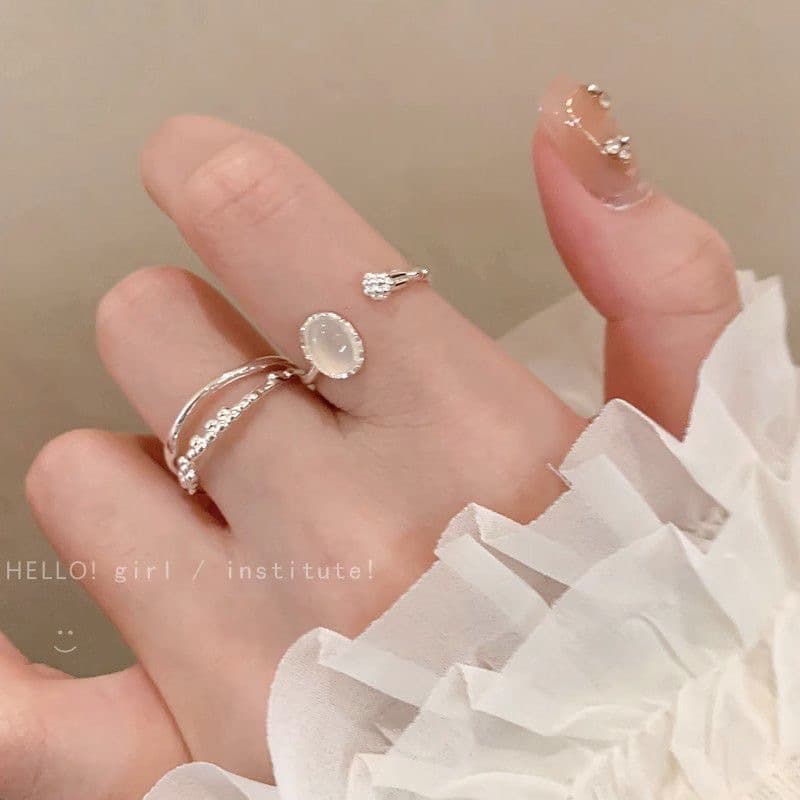 Sophisticated adjustable ring, moonstone, light luxury style, high-quality style, on index finger 2