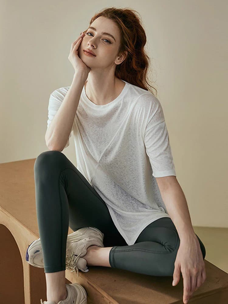 Yoga clothing, shirt for training for gym, sports T-shirt, with short sleeve, for running