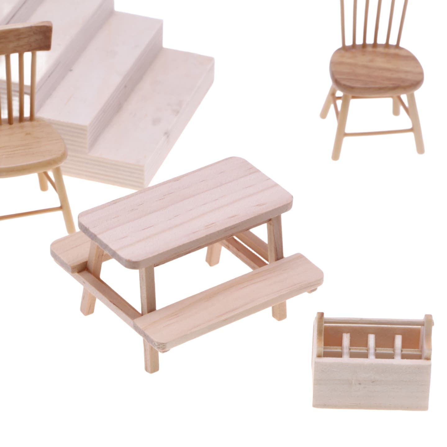 Small wooden doll house, rag doll, food play, furniture 3