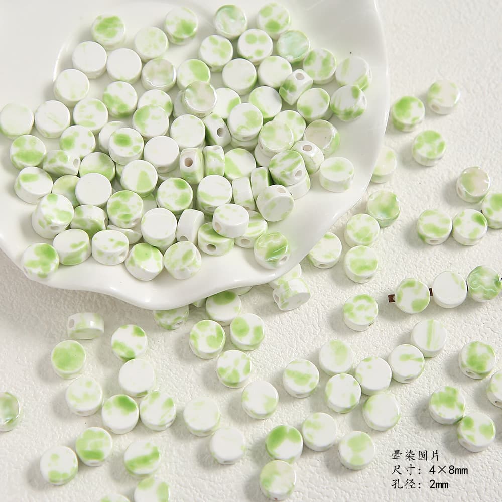 Fresh green ceramic cute beads, beaded bracelet, bag accessory, wide color palette, DIY 3