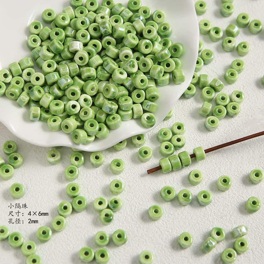 Fresh green ceramic cute beads, beaded bracelet, bag accessory, wide color palette, DIY 4