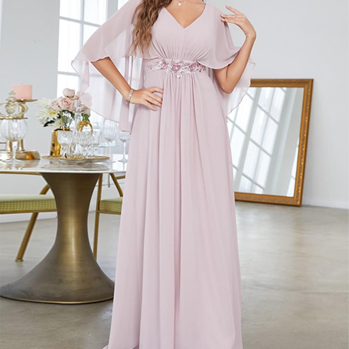 (Cross-border trading), evening dress, megaphone, elegant sticker, V-neckline, graduation party 4