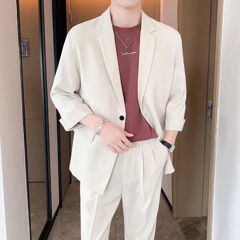 Men's thin demi-season trend set for leisure, classic suit jacket, Korean style, oversize 2
