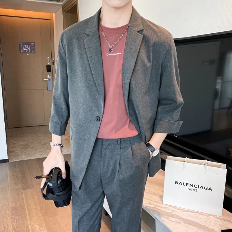 Men's thin demi-season trend set for leisure, classic suit jacket, Korean style, oversize 3