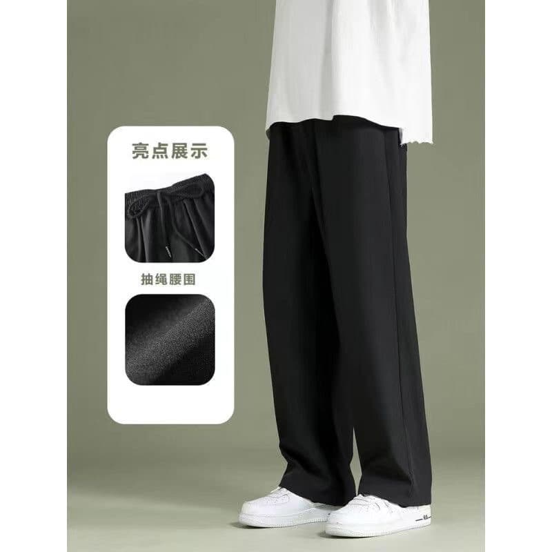 Summer thin silk trousers for students, loose straight fit 3