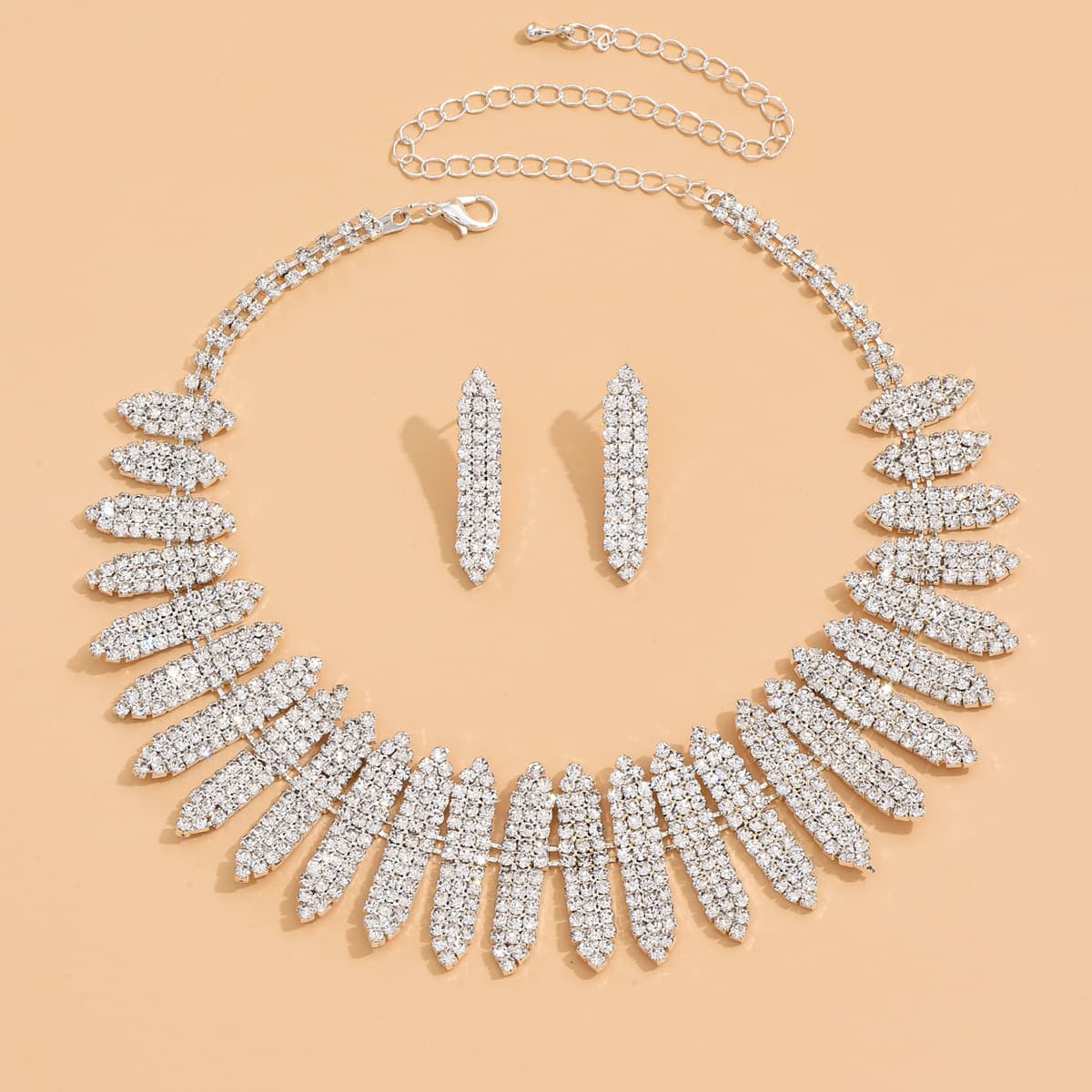 Set for bride, necklace and earrings, wedding dress, accessory, Amazon, diamond encrusted, 2 piece set 2