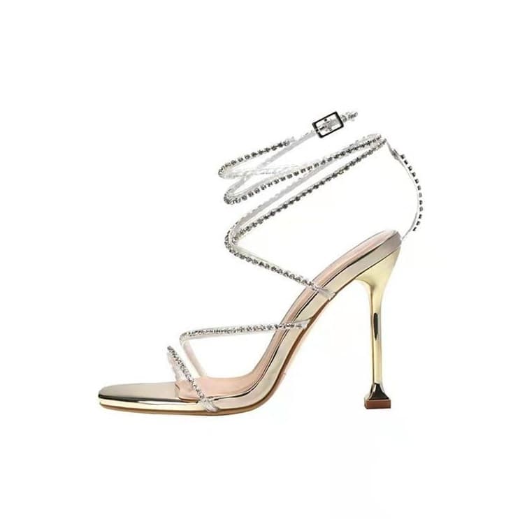 Exclusive fashionable romantic and delicate sandals, belt stiletto heels open toe, high heels, summer 2024 4