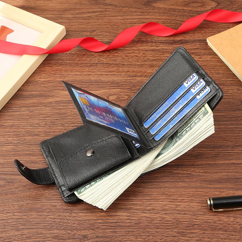 (Wholesale), (Cross-border trading), polyurethane short wallet with zipper, adjustable strap 2