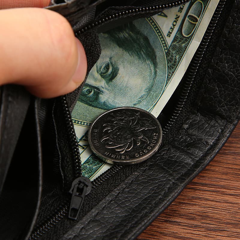 (Wholesale), (Cross-border trading), polyurethane short wallet with zipper, adjustable strap 4