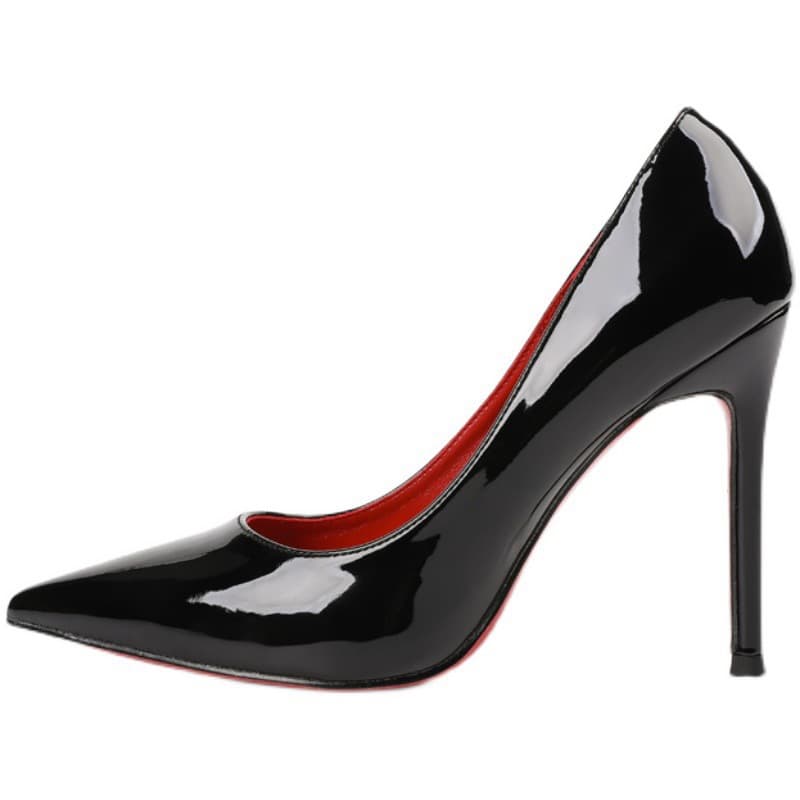 Red sole high heels black high-end nude color new autumn temperament niche design patent leather single shoes stiletto heels women 5