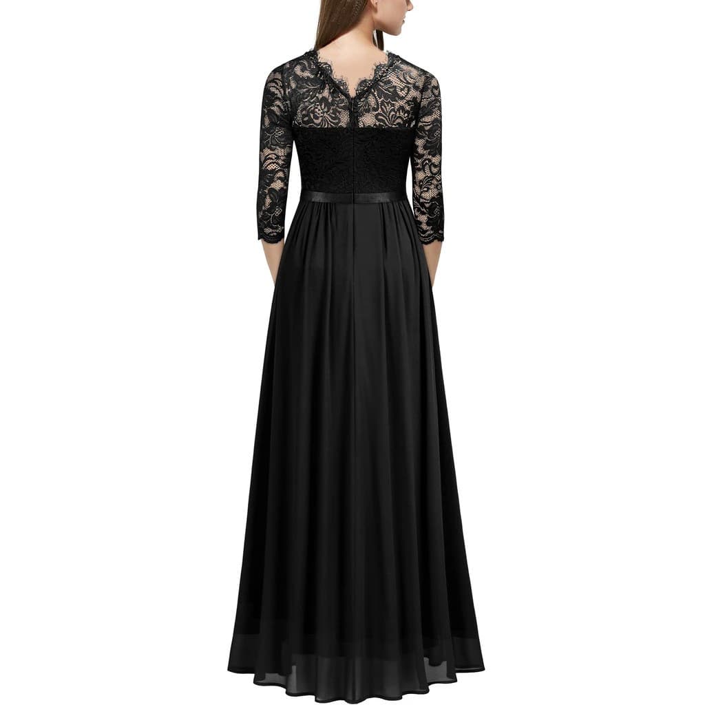 Evening dress, lace shiffon long skirt with a round collar, Amazon, European style 2