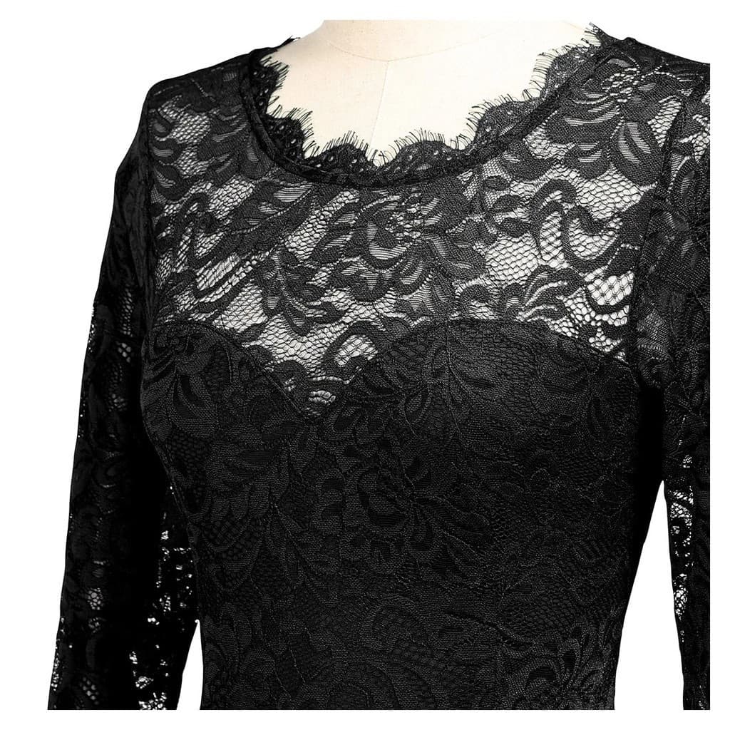 Evening dress, lace shiffon long skirt with a round collar, Amazon, European style 3