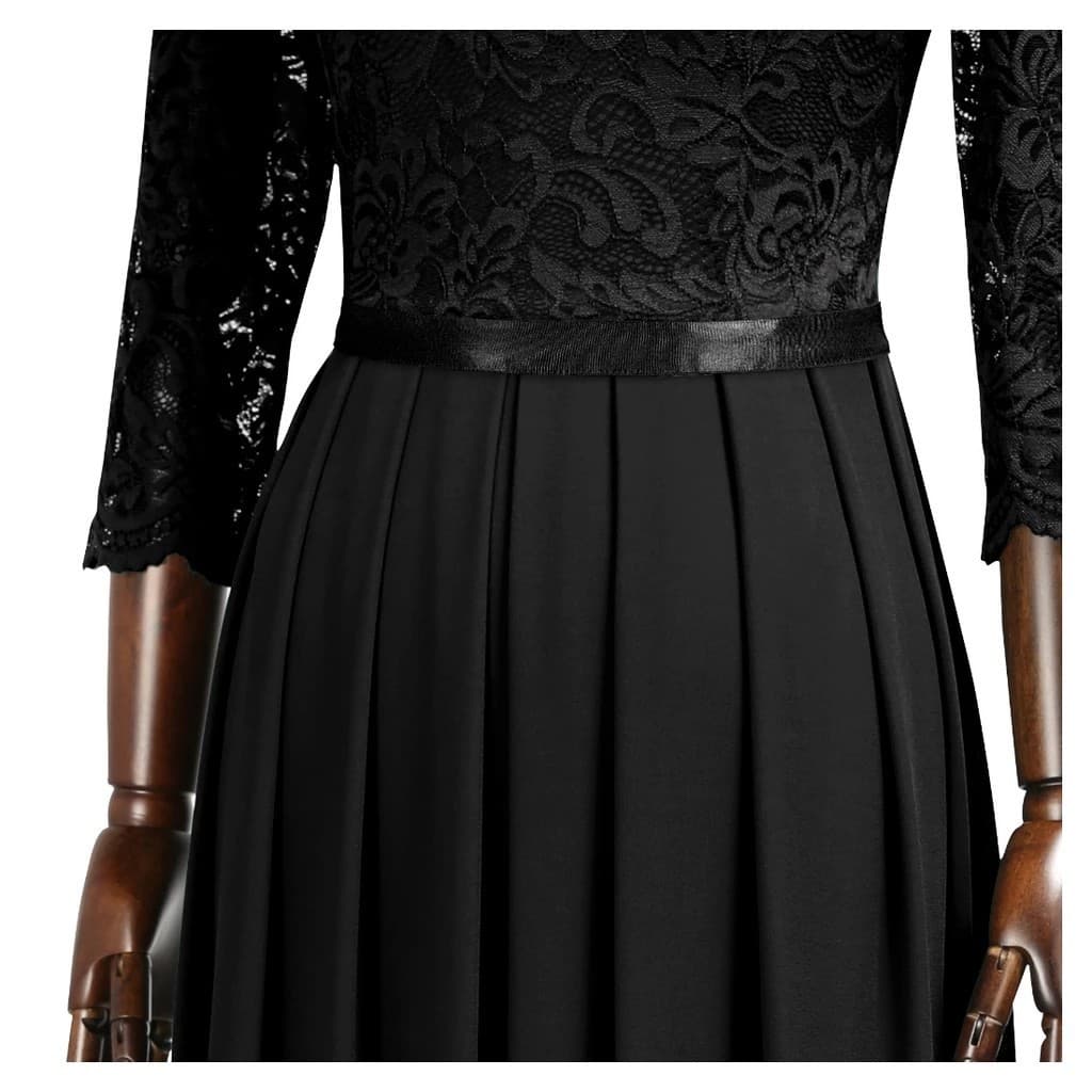 Evening dress, lace shiffon long skirt with a round collar, Amazon, European style 4