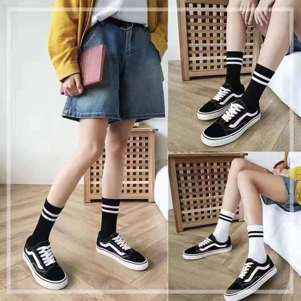 Socks Girls Spring and Summer Mids and Socks Strop Strip Two -Bar College Trends Socks Ins Black and White Pile of Motormus Cotton Socks wholesale SOCKS 2