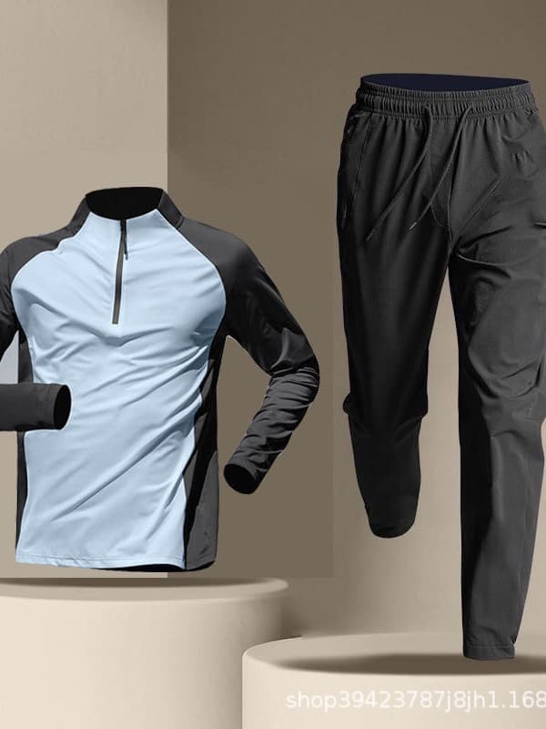 Quick dry long-sleeve with zipper for training, trousers, sports body-friendly T-shirt for gym, with a zipper, for running 3
