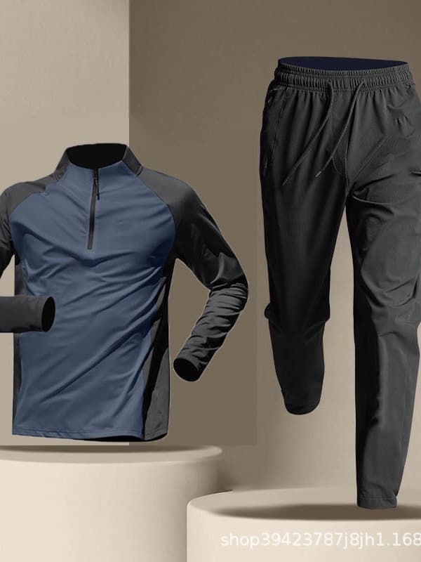 Quick dry long-sleeve with zipper for training, trousers, sports body-friendly T-shirt for gym, with a zipper, for running