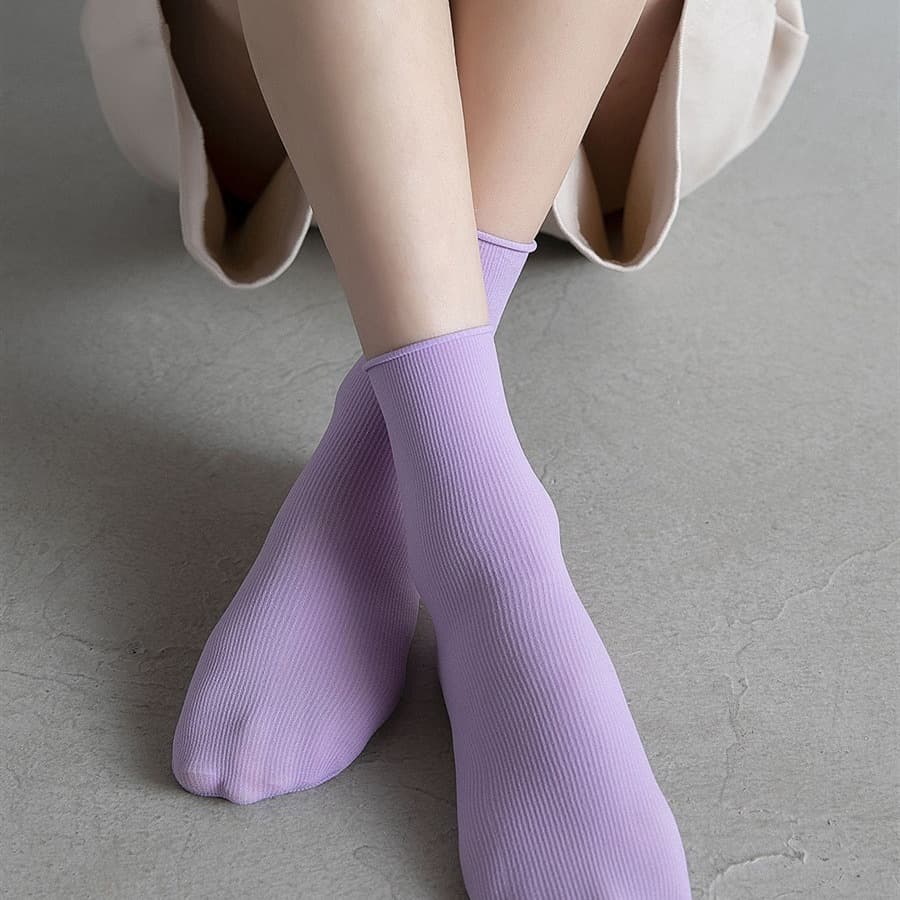 Spring summer thin solid color colored fashionable silk socks, mid-length 2