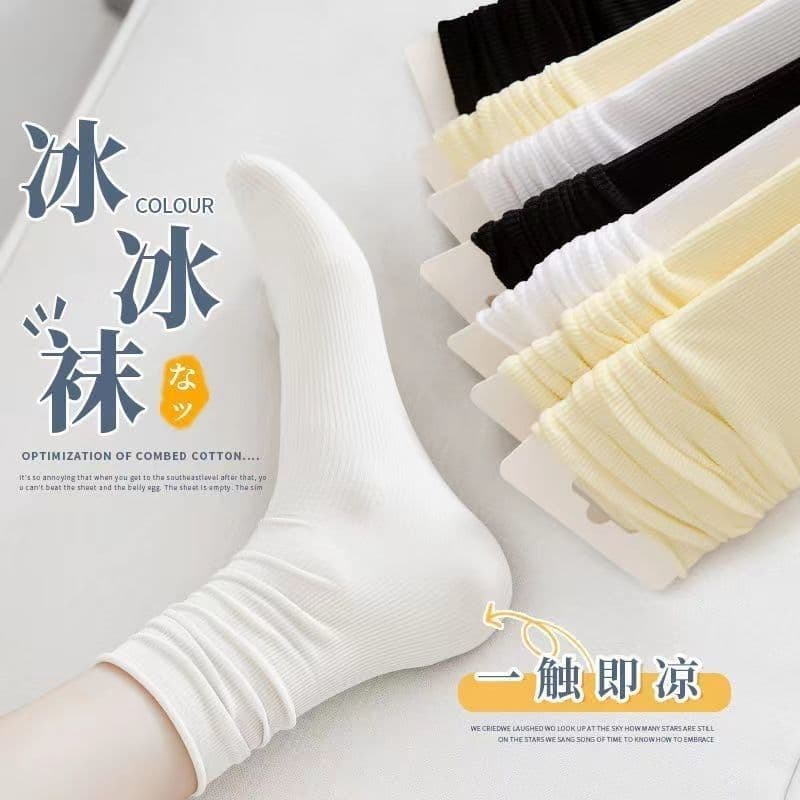 Spring summer thin colored fashionable silk socks, mid-length