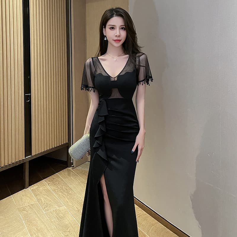 Fitted cocktail long skirt, evening dress, lifting effect, "fish tail" cut, graduation party