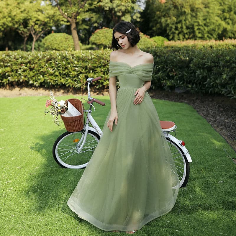 Spring bridesmaid dress, long long skirt, evening dress, open shoulders 4